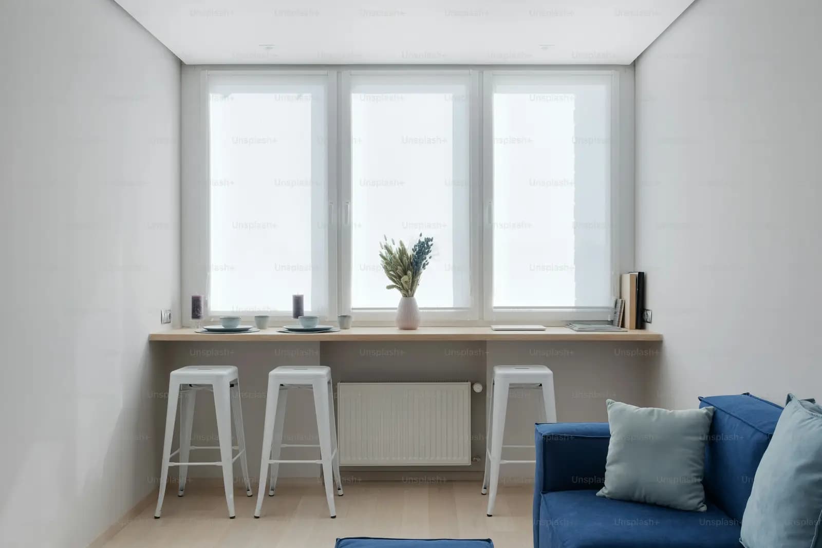 A made-to-measure blind installed in a bright room